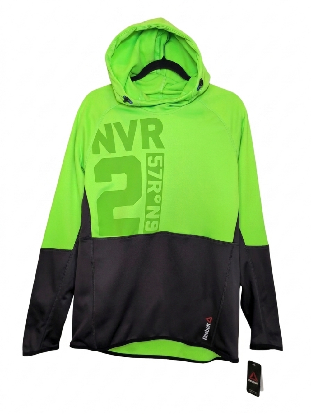 Reebok Speedwick Neon Green Black Performance Fleece Hoodie Mens Size Medium